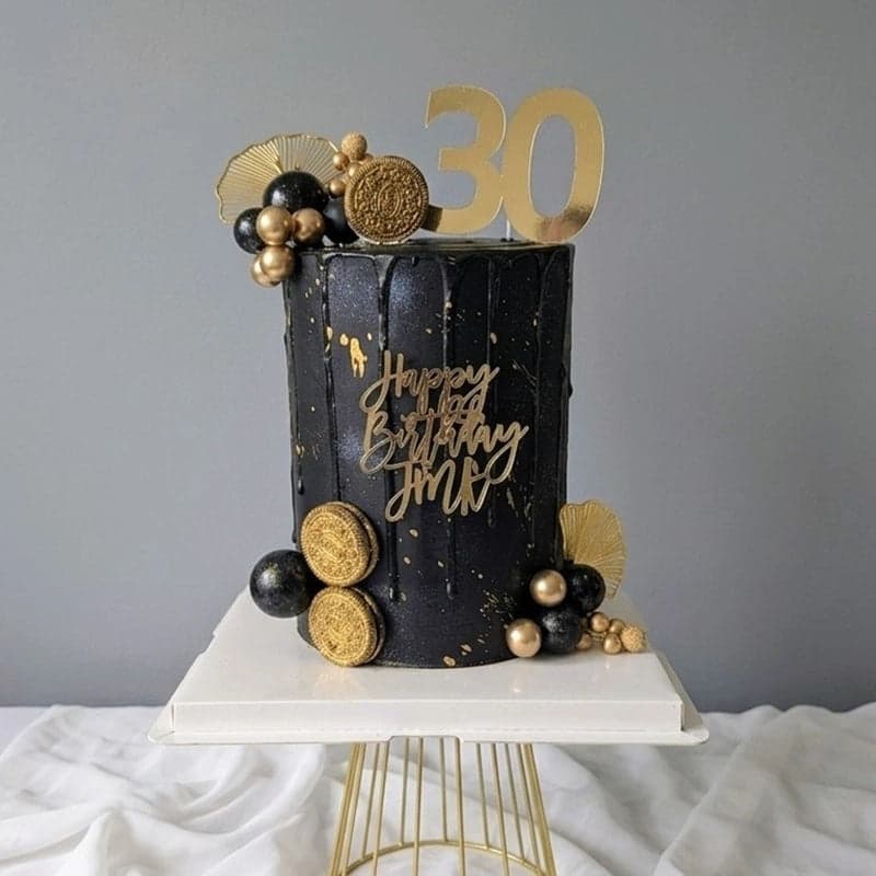 Black & Gold Luxury Age Celebration Cake by SugarblissNmore