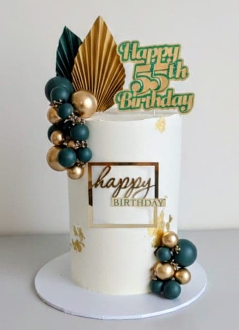 Modern Sphere & Gold Leaf Milestone Cake by SugarblissNmore