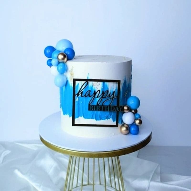 Ocean Blue & Gold Modern Celebration Cake by SugarblissNmore