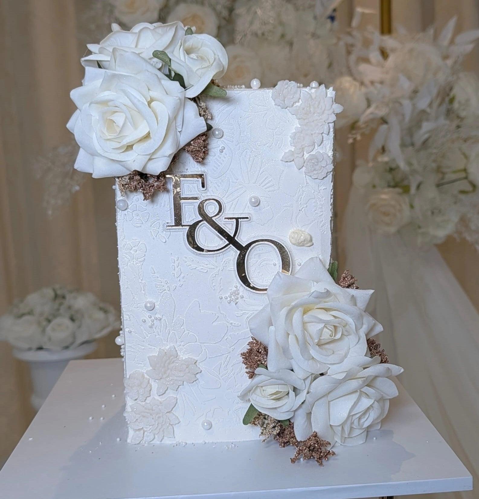 White Lace & Elegance Square Wedding Cake by SugarblissNmore